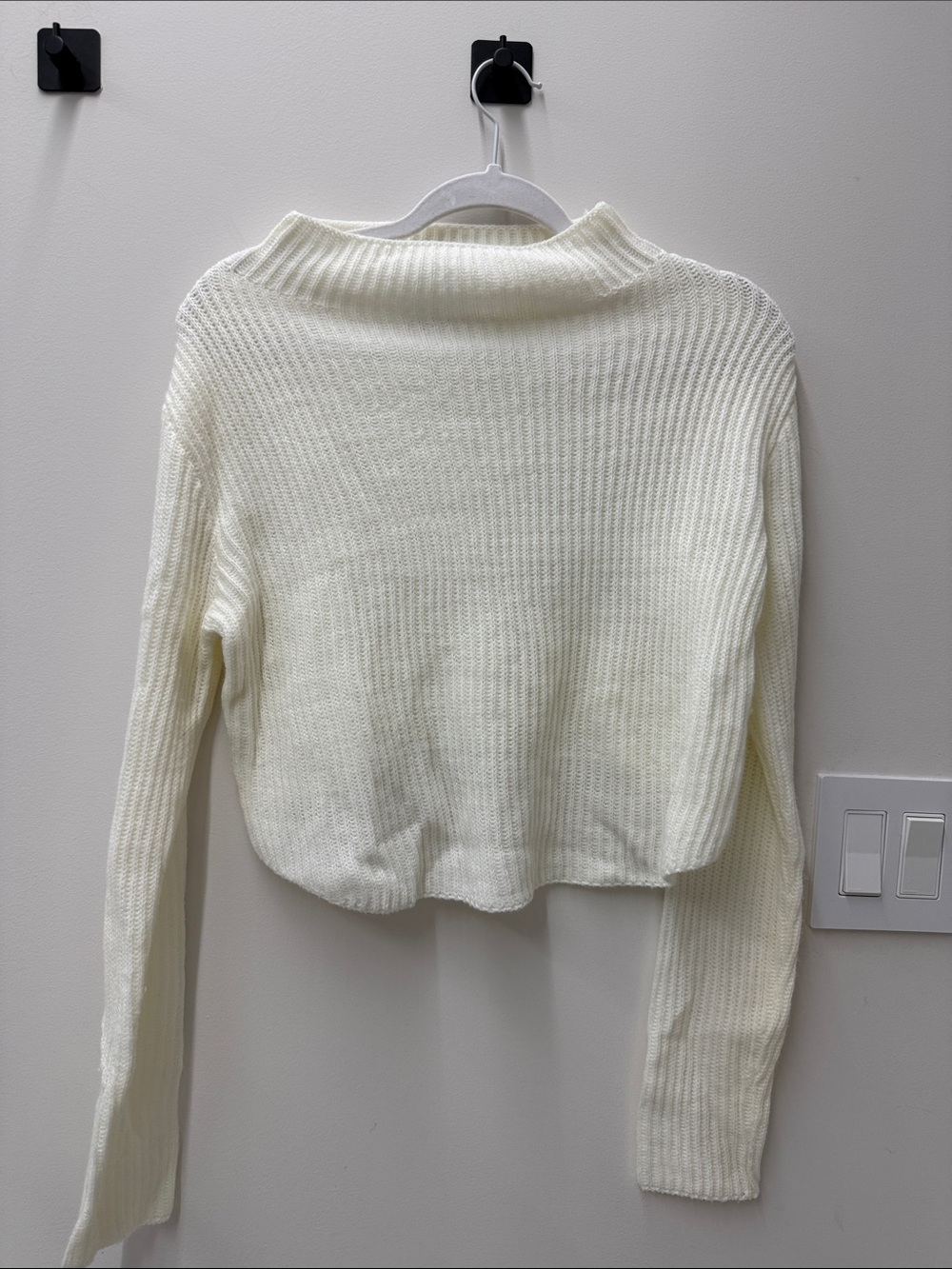 Cream Ribbed Mock Neck Lightweight Women's Sweater